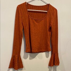 Women's Orange Flared Sleeve Top